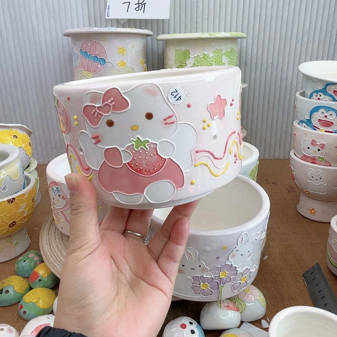 m***o白泥手绘多肉花盆微瑕412