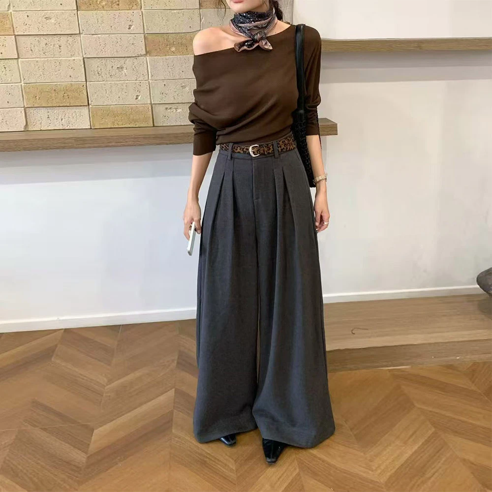 秋冬款高腰西装裤保暖舒适长裤加厚垂感阔腿裤女款休闲风