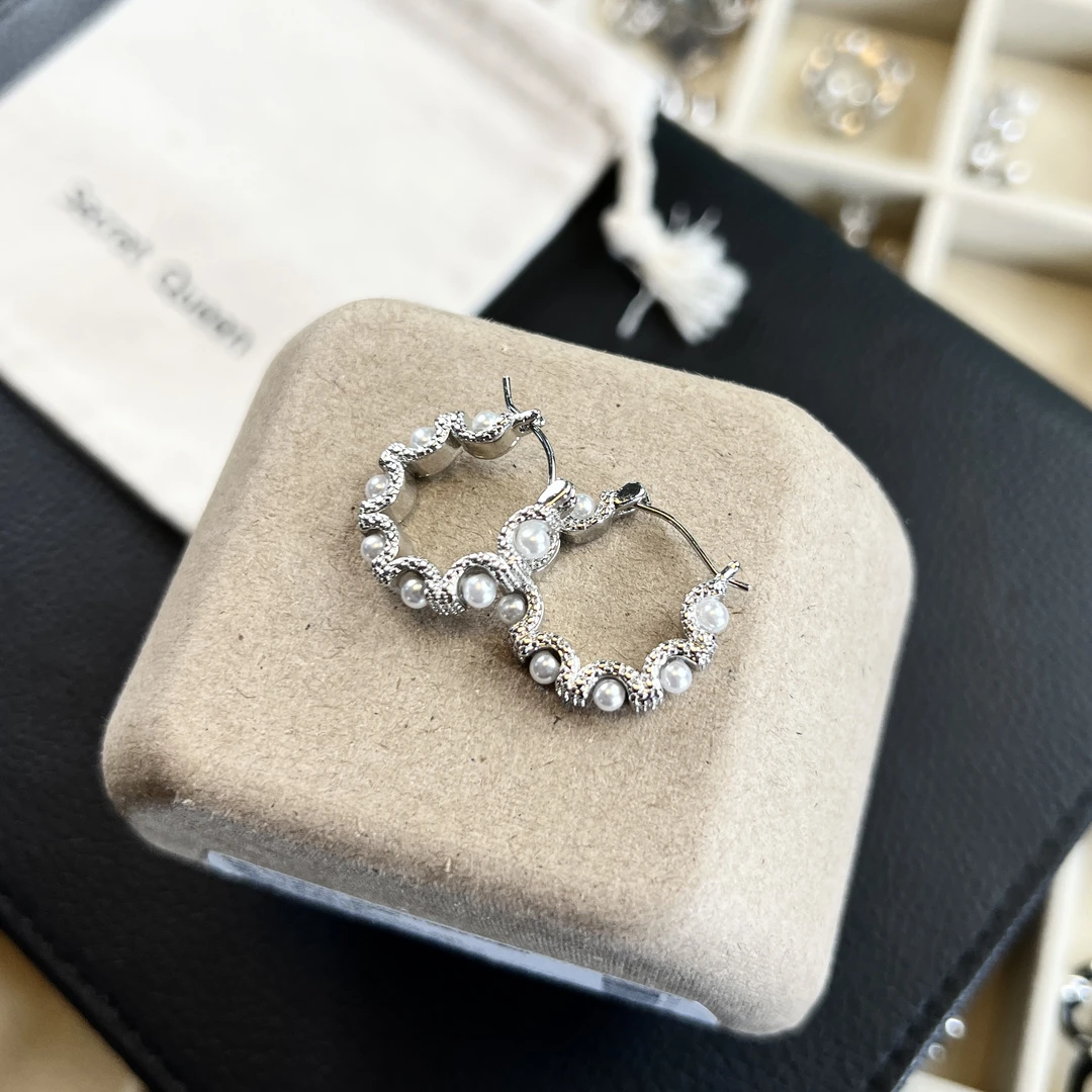 铜合金项链 小众设计波纹珍珠耳环一对AE093