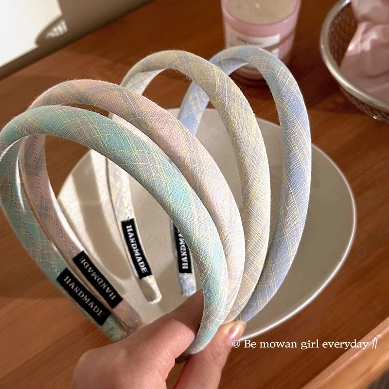 学院风彩色格纹发箍女2025新款百搭外出发卡夏天高级感压发捆头箍