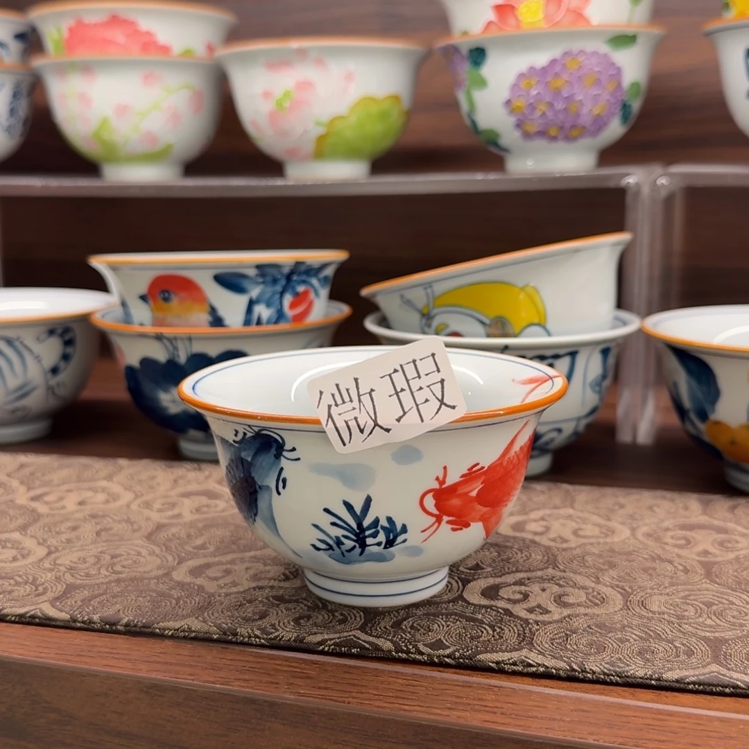 釉下手手绘茶具微瑕