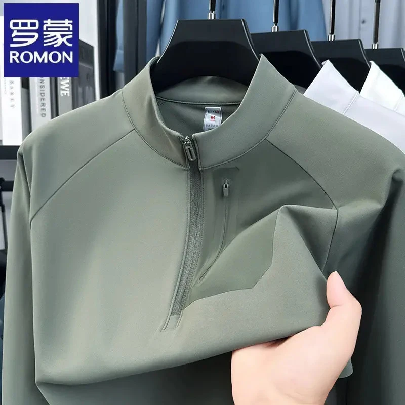 罗蒙休闲半拉链立领个性拼接长袖卫衣男士春秋季日常运动百搭上衣