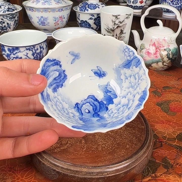 陶杯子青樵轩岁月缝花花口杯