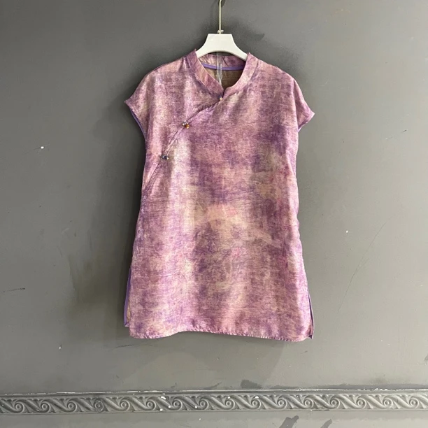 新中式国风盘扣包肩袖气质夏季小衫中长款通勤时尚