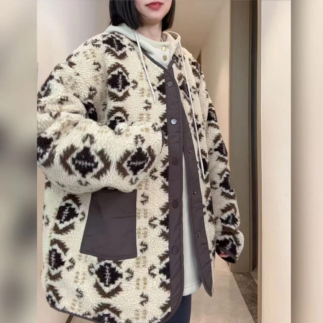 【熹小熹】孕妇装冬季仿羊羔绒复古宽松中长款毛毛外套