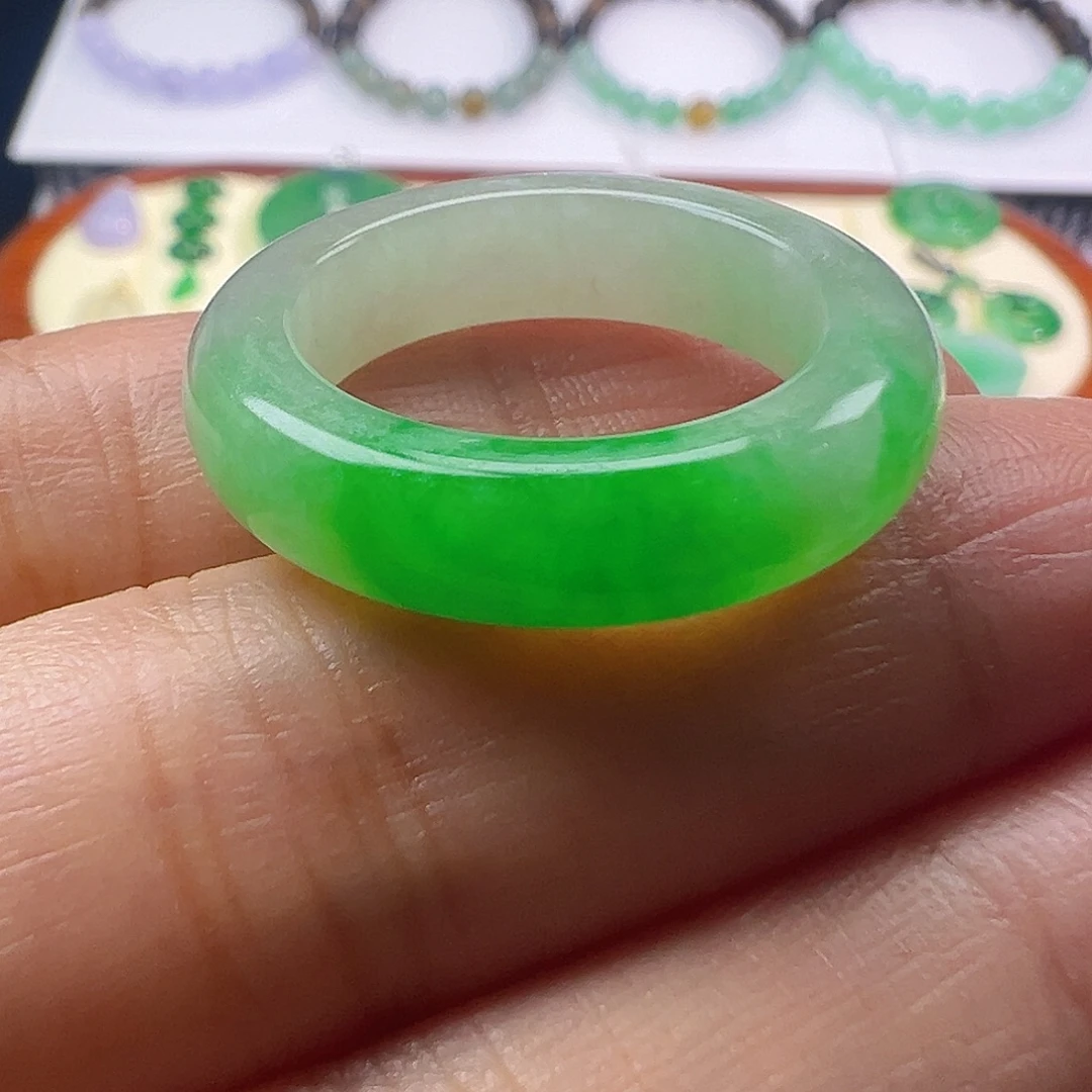定制翡翠未镶嵌翡翠绿戒圈圈口卡19号