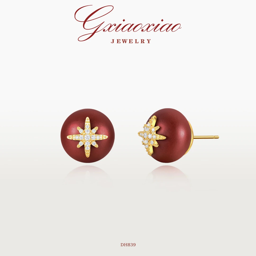 G XIAOXIAO 时尚精致百搭红色八芒星耳环 DH839
