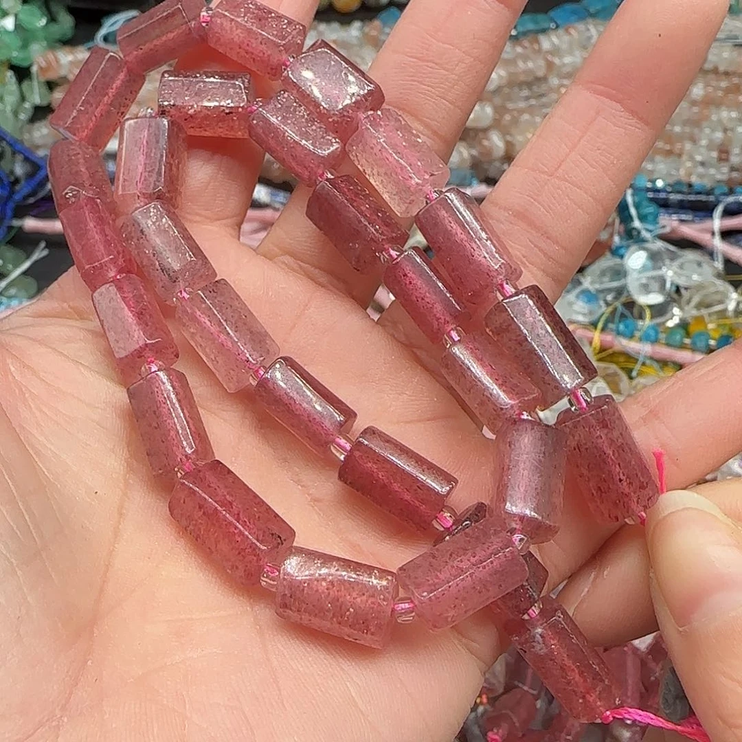 玛瑙/玉髓珠宝半成品合金星光草莓晶7mm桶珠一条