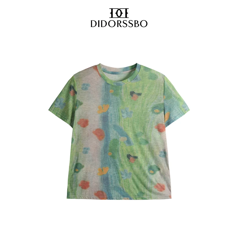 DIDORSSBO夏季女款扎染印花轻薄显瘦圆领T恤短袖T0715