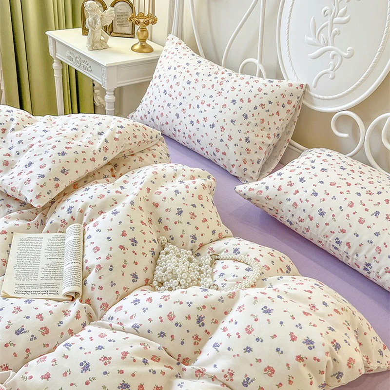 田园风少女心纯棉全棉四件套A类双层纱被套床笠被罩学生床上用品