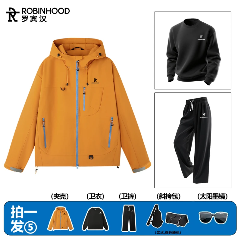 罗宾汉『山系5.0』秋季新款轻户外休闲冲锋衣运动套装五件套情侣装