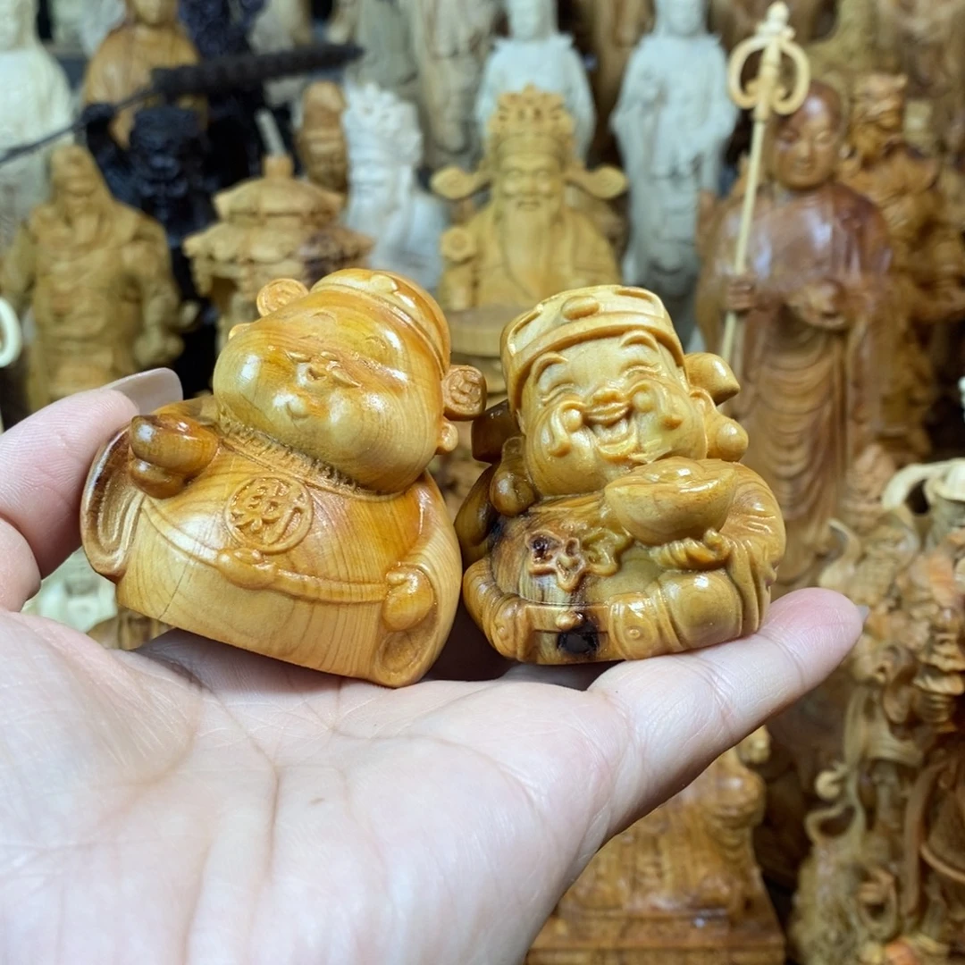 木崖柏一对元宝财神微瑕