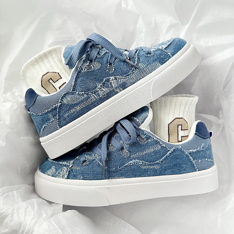 男鞋ins潮流原创小众休闲滑板鞋网红牛仔蓝色鞋子帆布情侣面包鞋