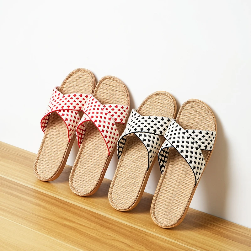 新款四季亚麻拖鞋女室内静音轻便家居厚底软底情侣木地板拖鞋批发