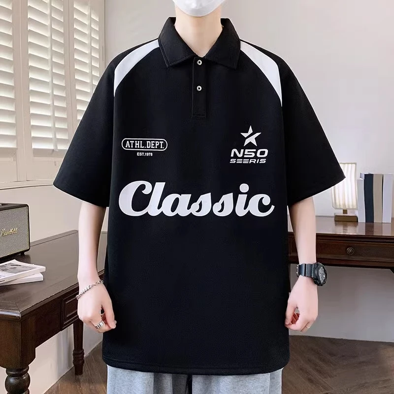 青少年翻领短袖t恤男生夏季新款ins潮流字母印花polo衫体恤上衣服