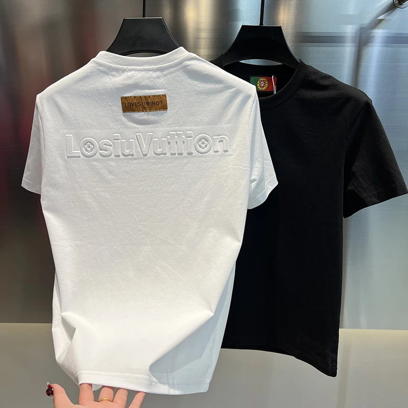 2025年春夏新品男装百搭时尚圆领短袖字母高品质男士潮流半袖T恤