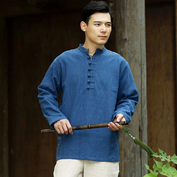 麻凡布衣2025新款男士民族风一字扣上衣 苎麻休闲长袖秋装T恤衫