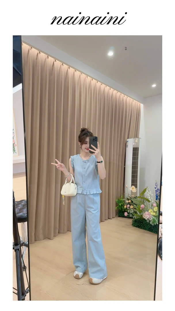 奈奈妮【青花盏】两件套套装女2025小个子夏季新款气质3363