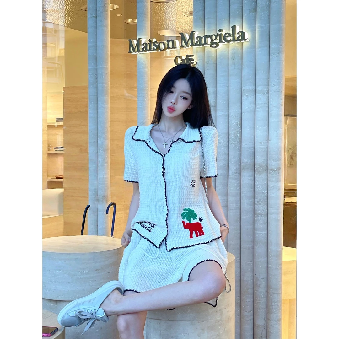 【Ula尤拉专属】撞色重工勾花针织时尚套装 T25567