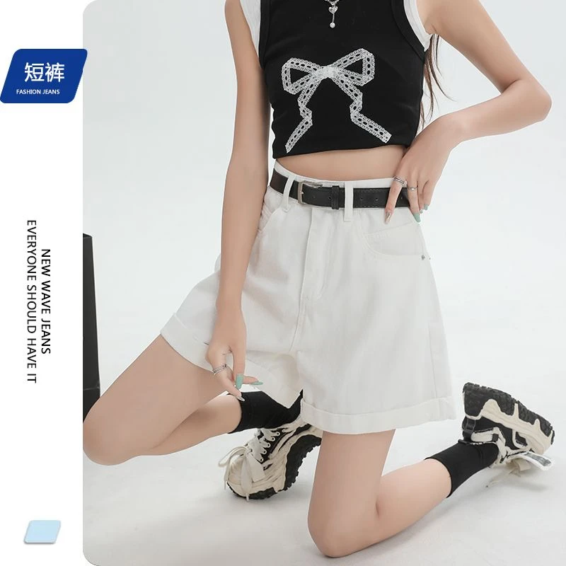 白色牛仔超显瘦显高短裤女2025夏季薄款新款时尚裤脚ins风裤