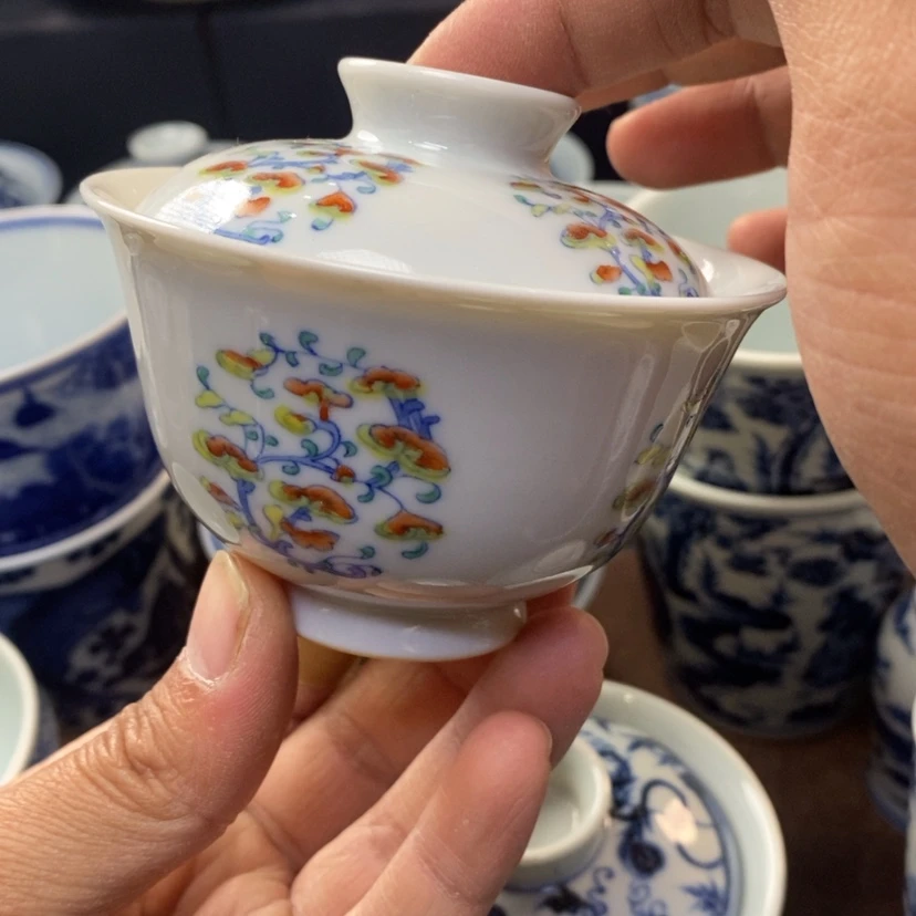 【闪购商品】景德镇青花斗彩盖碗
