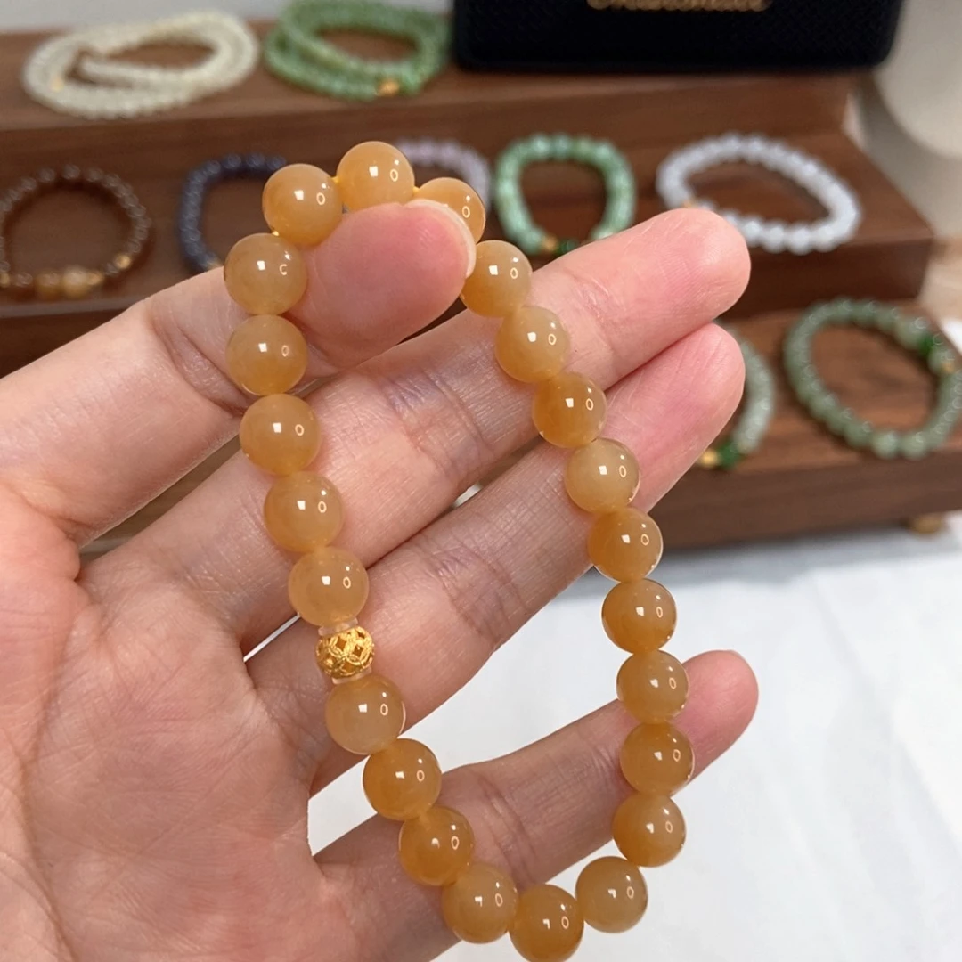 手链18K金镶嵌和田玉8mm糖白