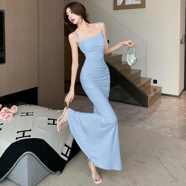 法式氛围感性感御姐吊带连衣裙女夏季修身包臀鱼尾