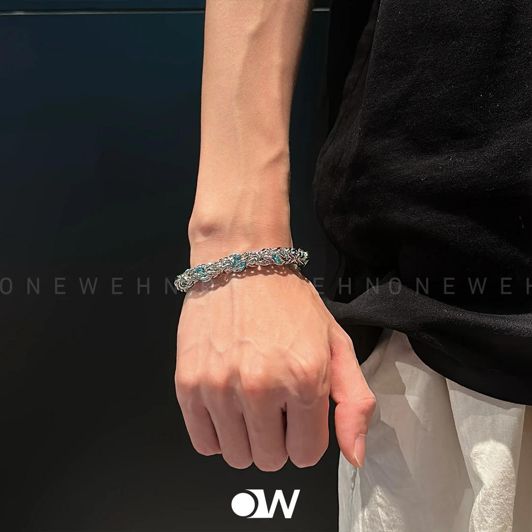 钛钢手链 时尚海浪蓝手链小众轻奢情侣百搭ins冷淡风拼接男生饰品