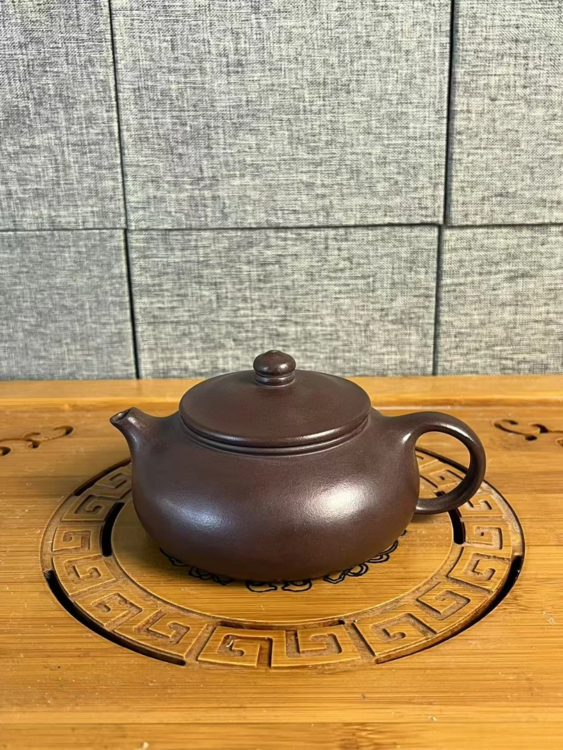 纯手工精品紫茄泥光器寒江紫砂壶