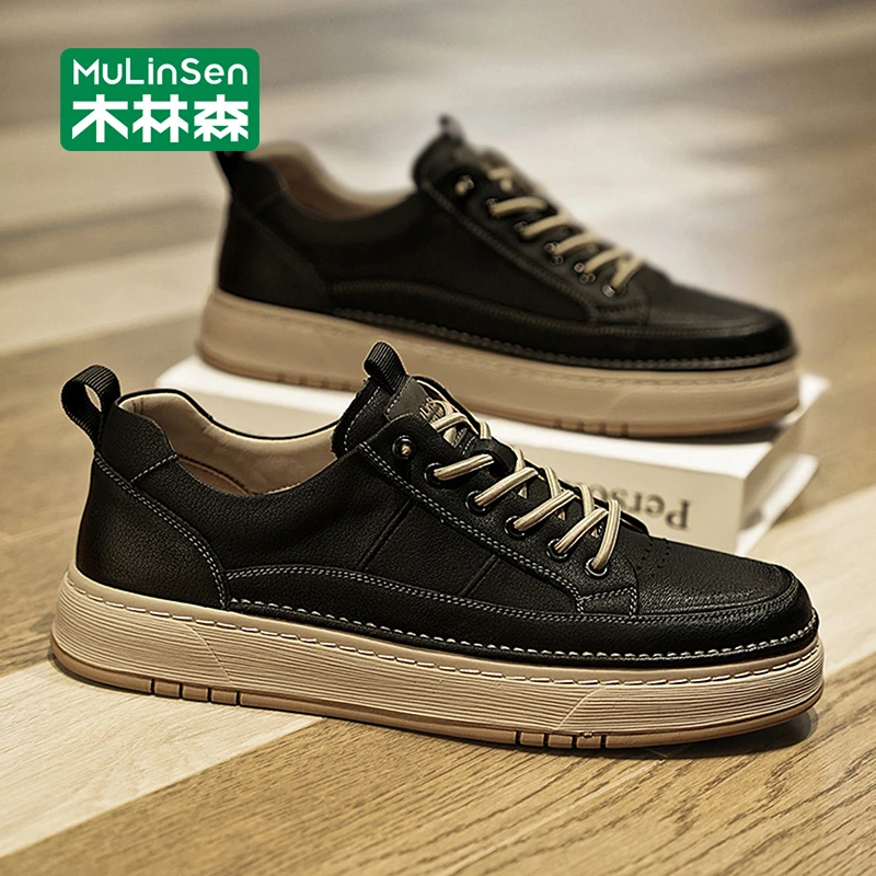 木林森男士皮鞋2025春秋新款软底防滑休闲板鞋男商务工作运动男鞋