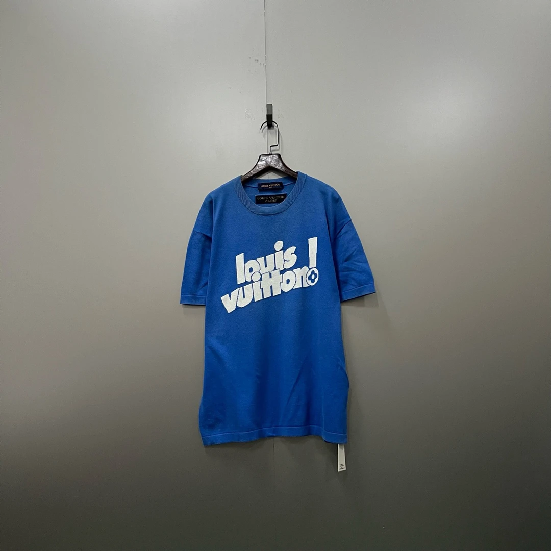 95新 LouisVuitton/路易威登 蓝色字母印花logo短袖 M码/fg203725