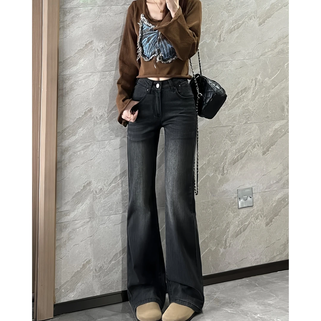 大码微喇牛仔裤女秋季2025新款胖mm显瘦梨型身材粗腿宽胯阔腿裤子