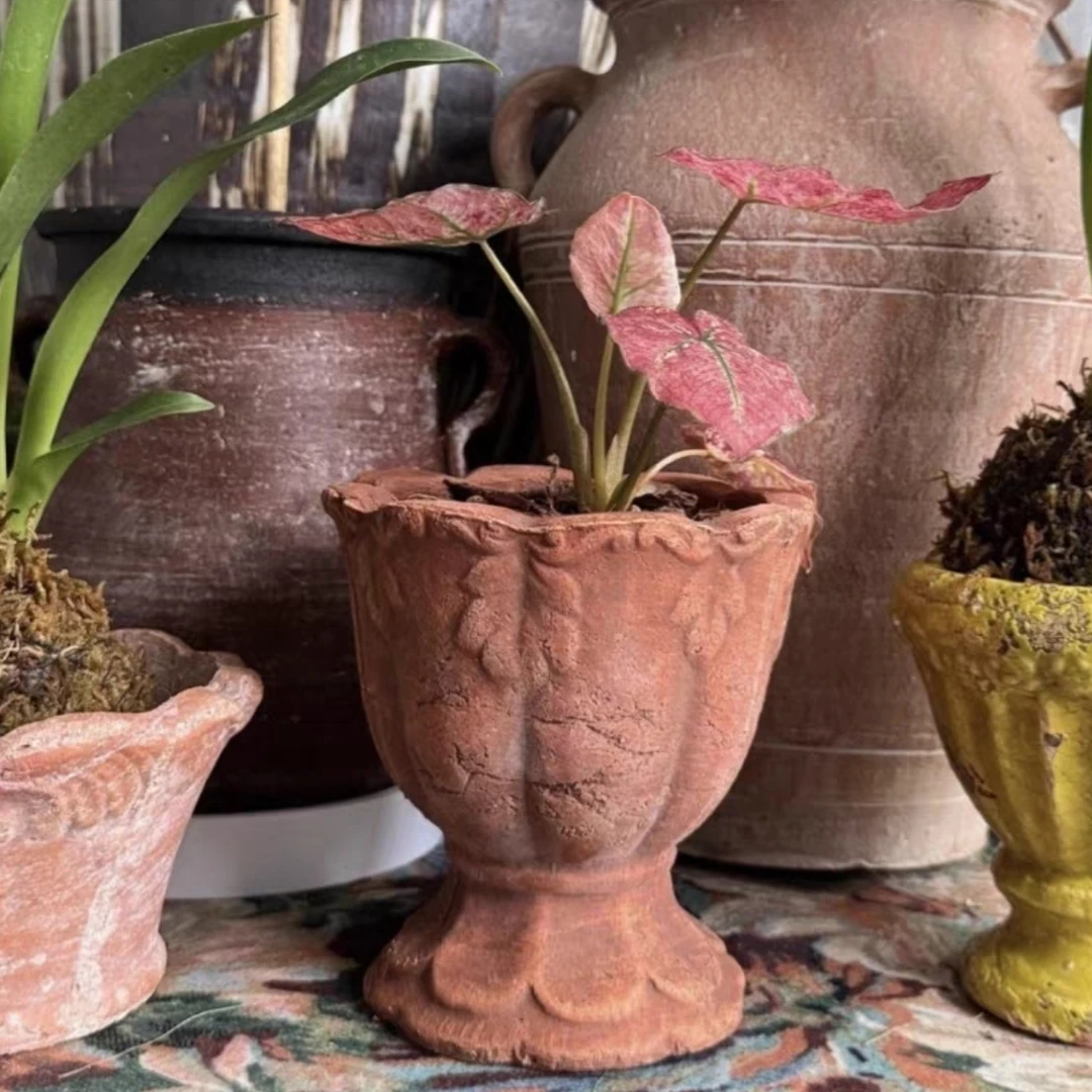 手工粗陶土花盆可爱简约多肉欧式复古欧式透气红陶花盆粗陶花盆