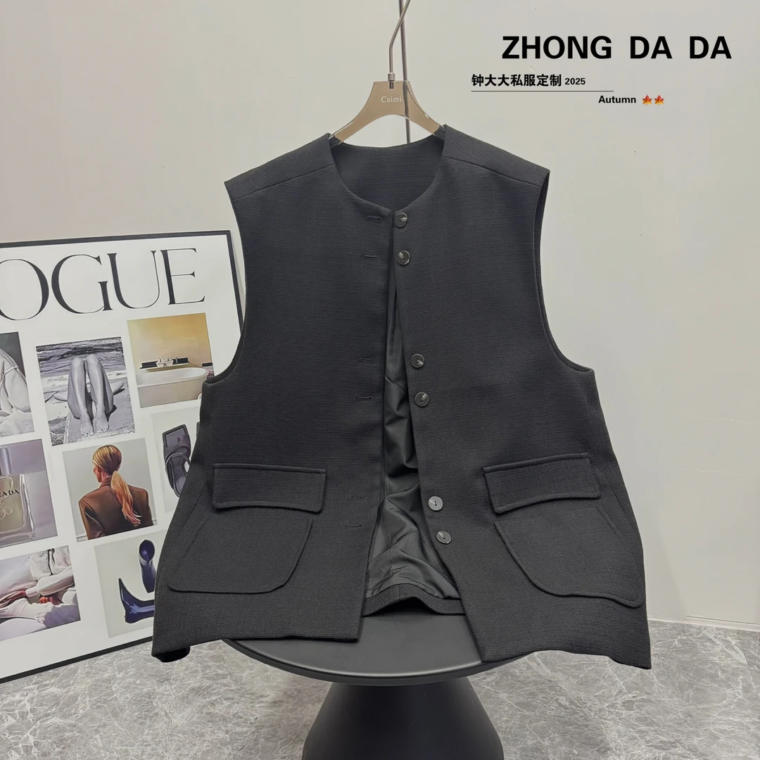 ZHONG大大【】2025秋季新款韩版黑色马夹中长款小香风马甲613*