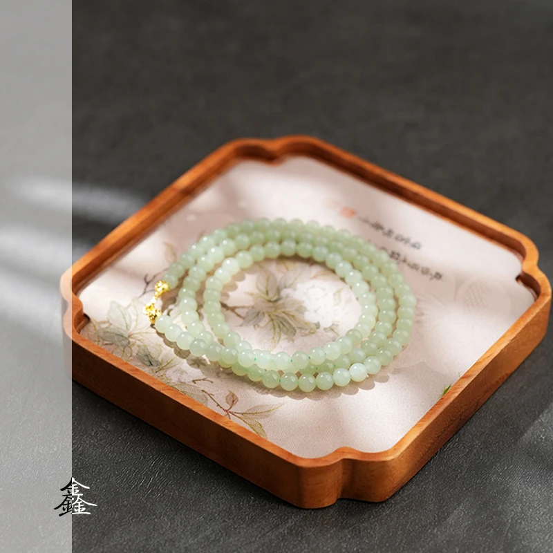 【鑫浩矿业】新疆和田玉-翠色108卡6mm素链项链一条