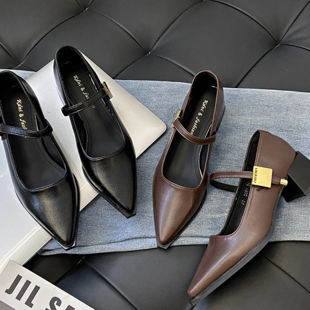 「粗跟5公分」930方扣复古玛丽珍鞋女韩版法式浅口单鞋粗跟小皮鞋