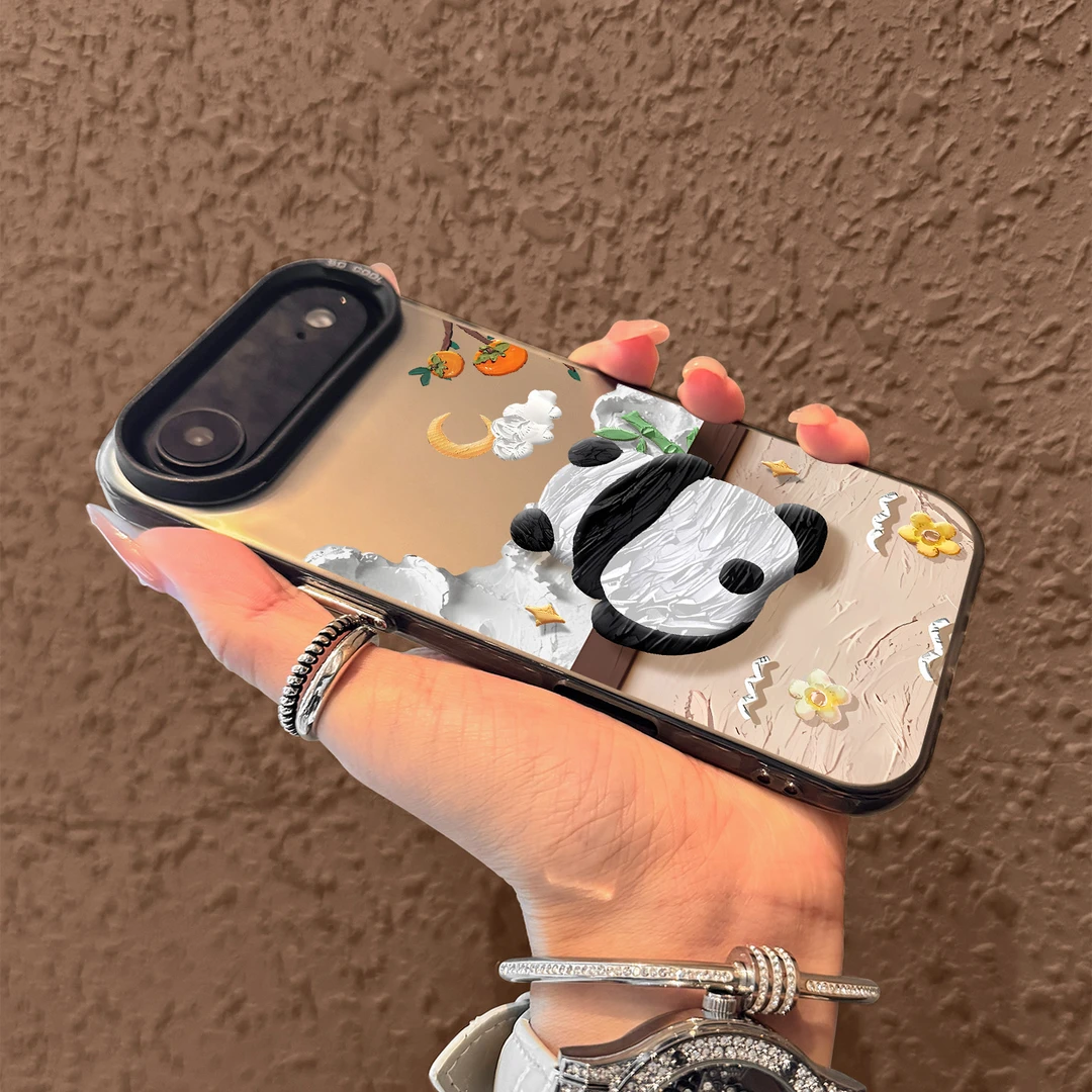 油画熊猫适用苹果17air新款iPhone17防摔手机壳16磨砂彩银15外壳X