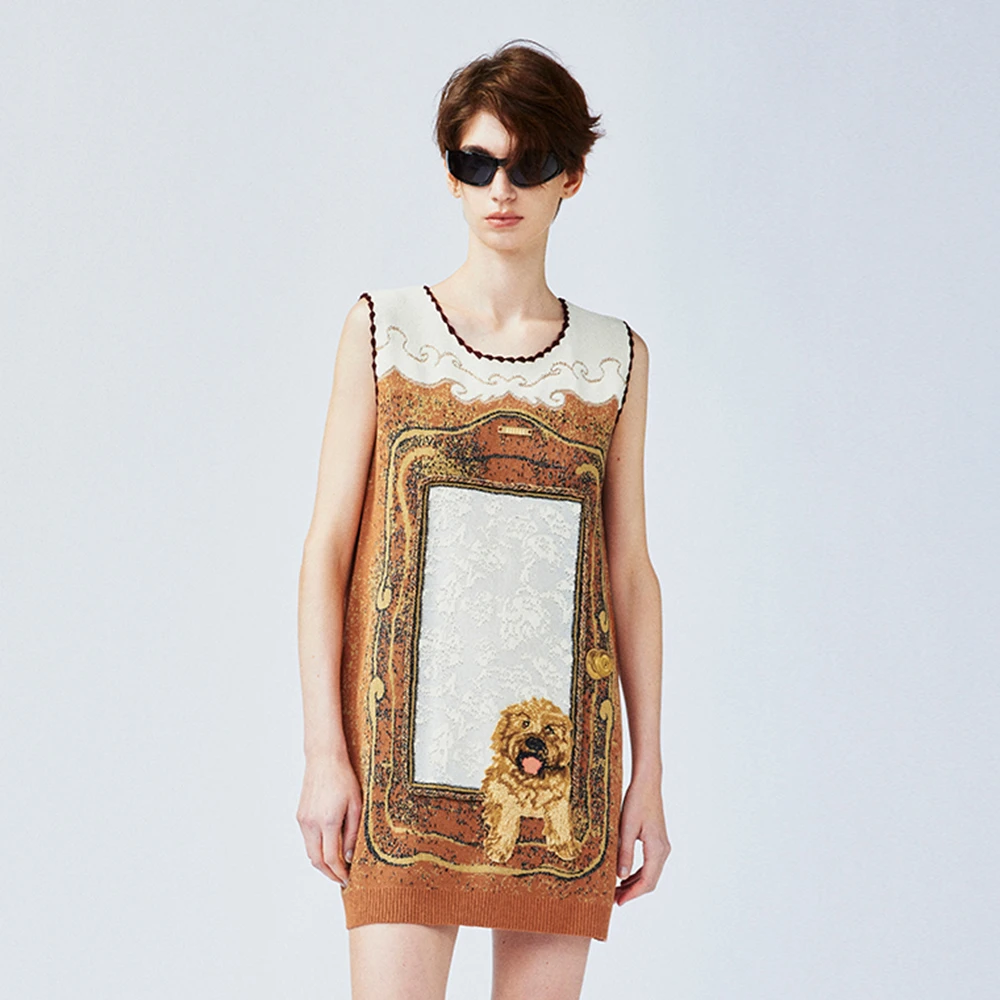 UOOYAA/乌丫2025春季新款「我爱我家」等你回家 狗狗毛衫连衣裙4168