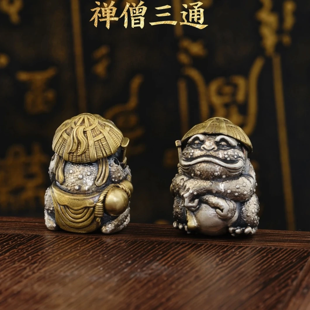 925银银制品 S925银制品 小金钢藏风禅僧三通蟾蜍背云文玩手工蛙