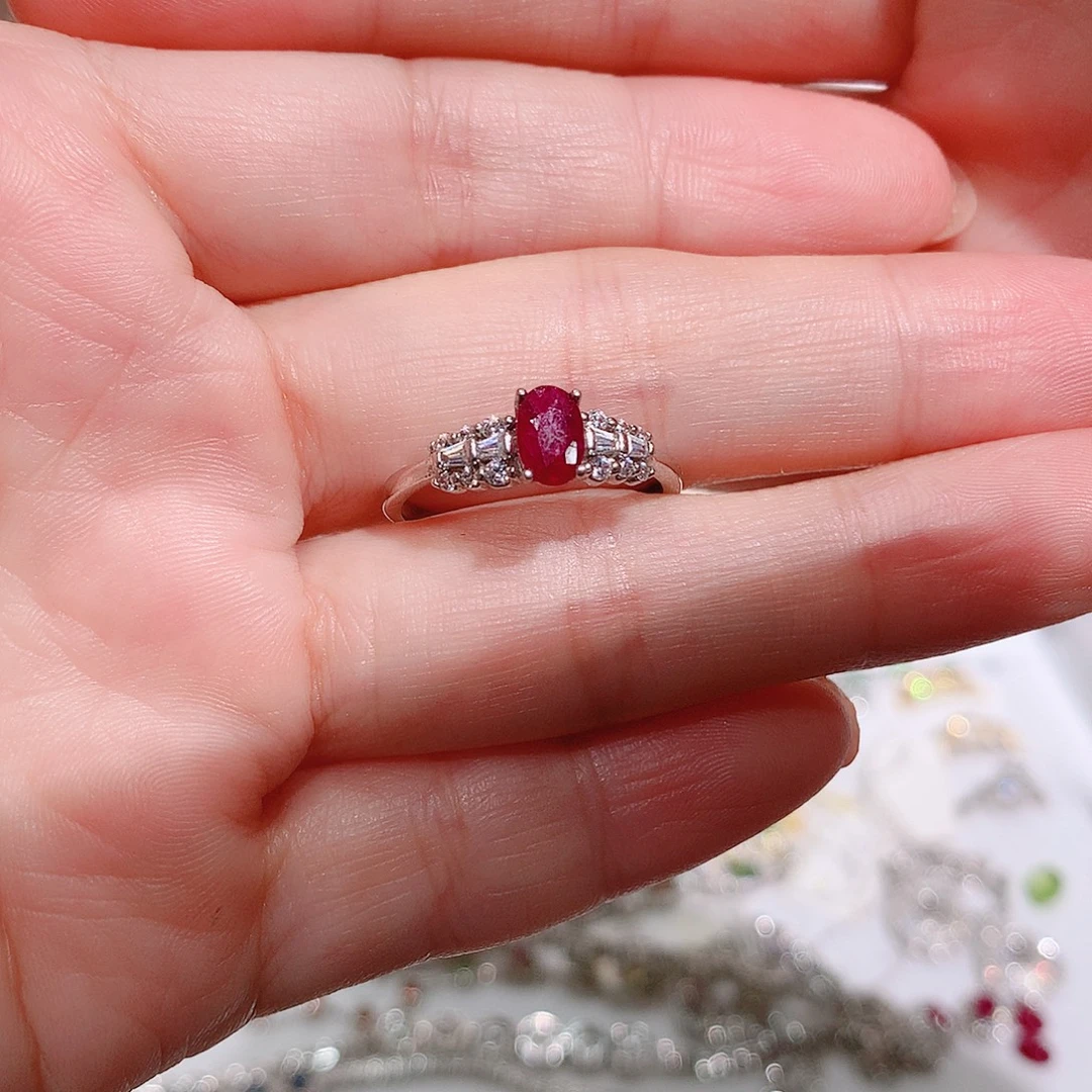 红宝石戒指银S925镶嵌