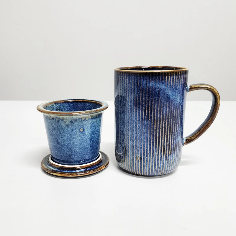 【350ml】摩瑟家居【350ml映庭条纹泡茶杯-星际蓝】DXC花瓶摆件玻璃