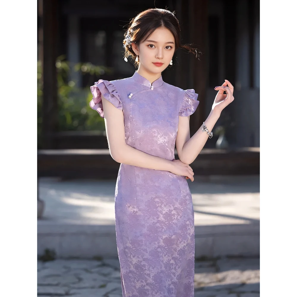 紫色优雅新中式旗袍裙2025夏新款日常可穿绝美无袖改良轻国风原创
