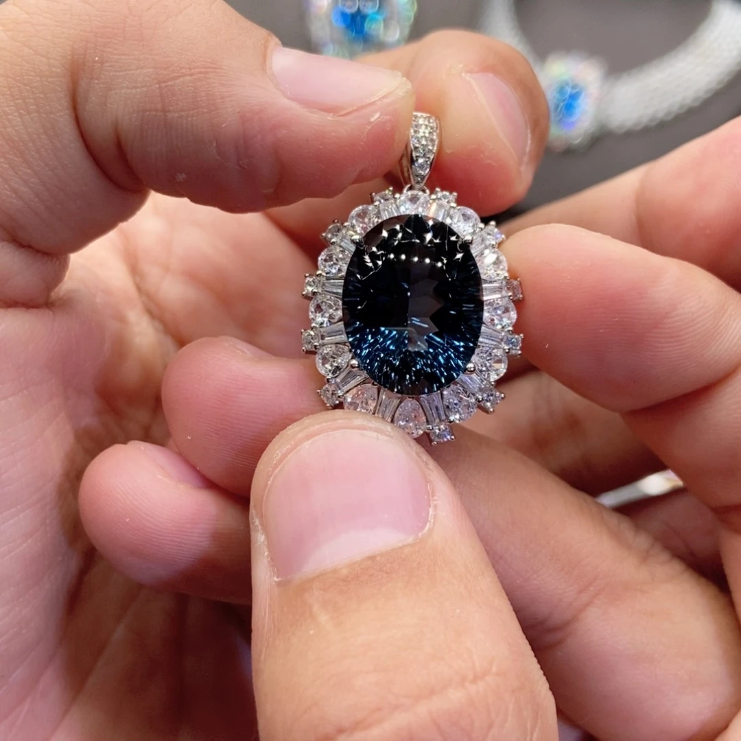 托帕石颈饰银S925镶嵌呦**强