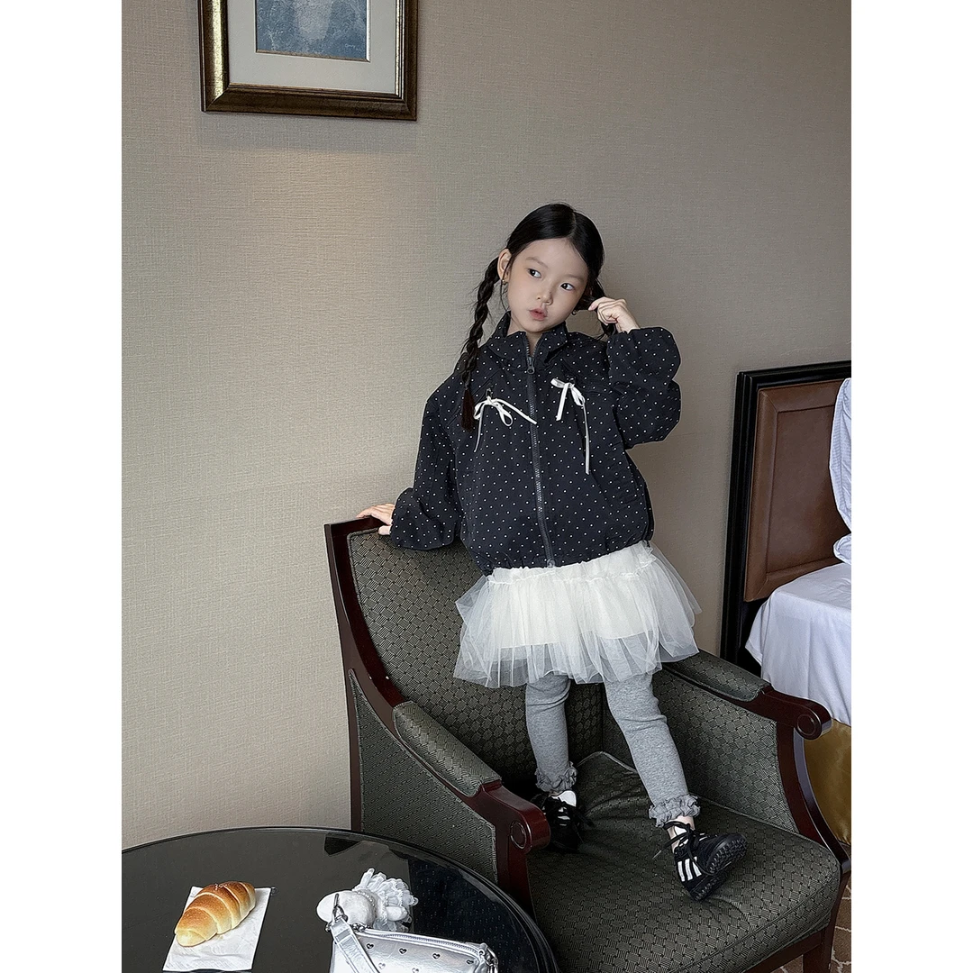 Harper kids 韩版女童洋气蝴蝶结波点立领拉链外套 H25A270761