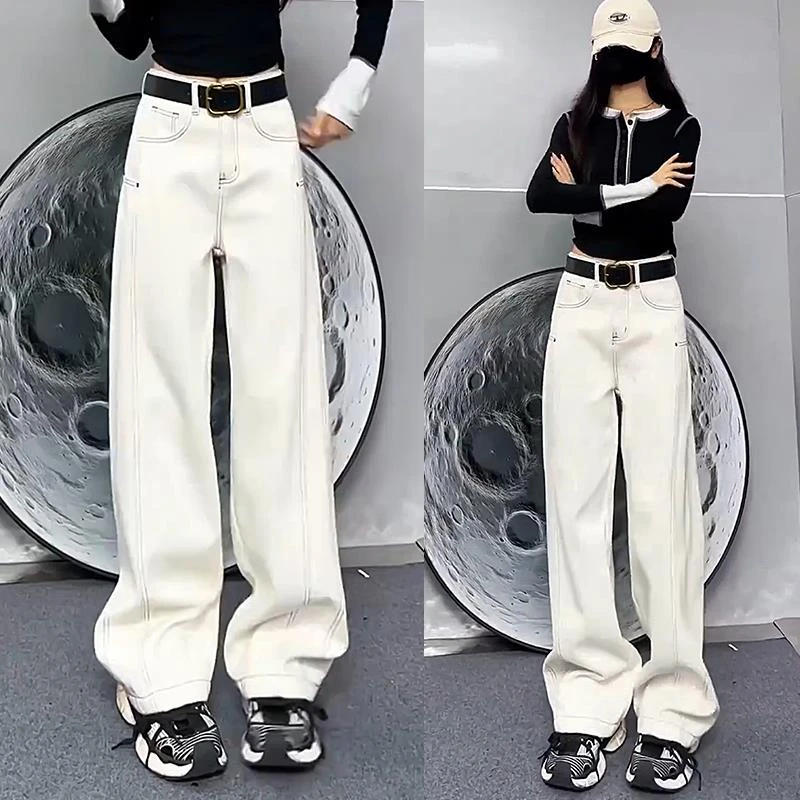 爆款弯刀牛仔裤女2025春季新款高腰小个子阔腿宽松直筒香蕉镰刀裤