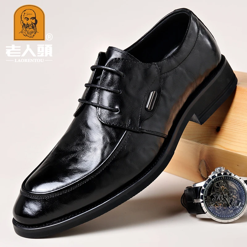 老人头真皮男鞋2025秋季新款商务正装韩版潮流通勤系带男士皮鞋子
