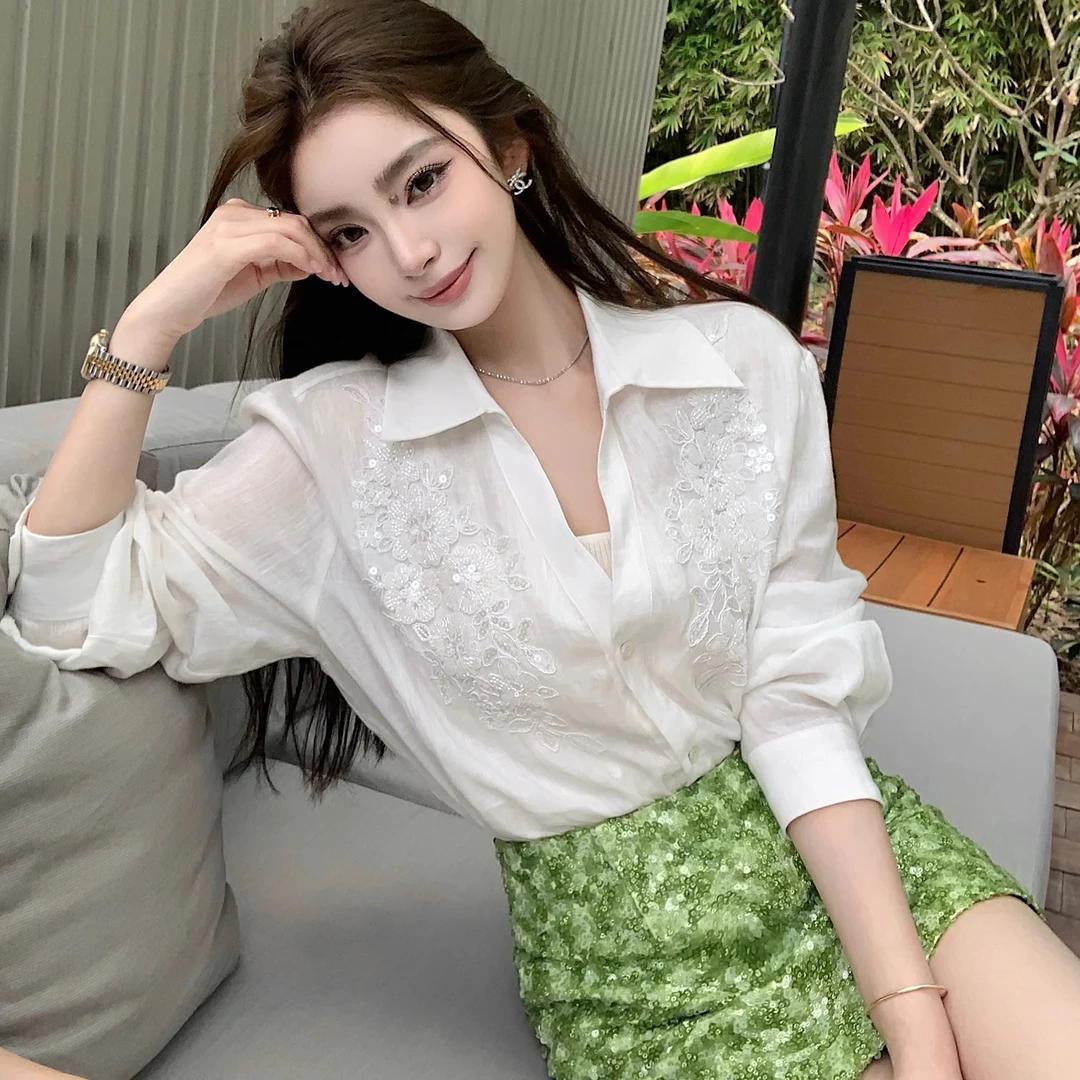 “塞纳花池”穿N次依然会心动的白衬衫！重工珠绣定制100亚麻衬衫