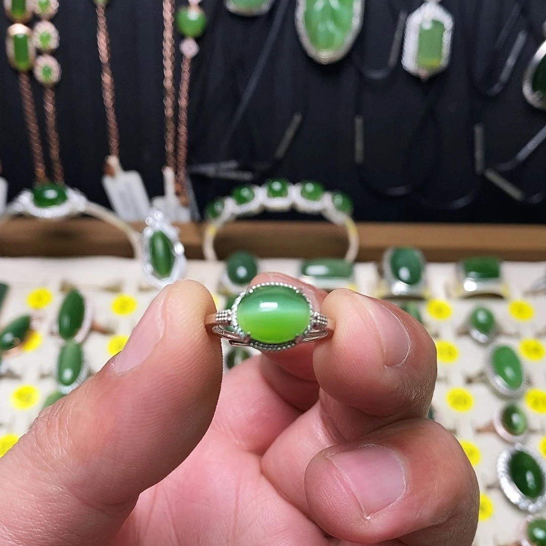 和田玉（碧玉）银S925镶嵌戒指