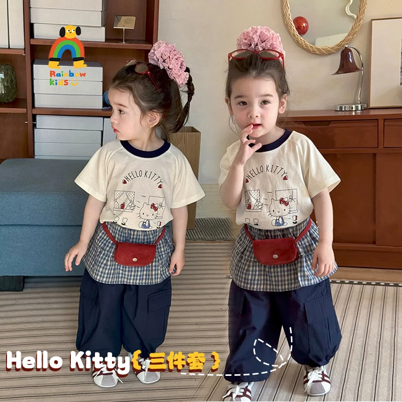 【彩虹家】2025夏款韩系卡通小猫咪印花套装-88109