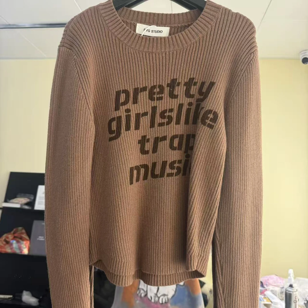 韩版字母印花针织衫女秋冬新款圆领修身显瘦洋气内搭毛衣上衣